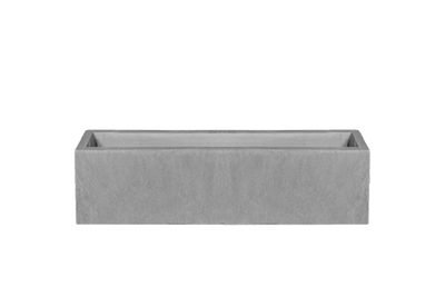 A grey medium sized rectangular, heavyweight stone planter designed for window sill placement.