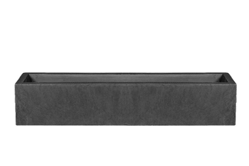 A large long black, rectangular, heavyweight polystone planter designed for window sill placement.