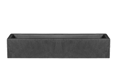 A large long black, rectangular, heavyweight polystone planter designed for window sill placement.
