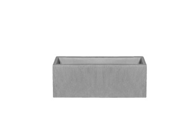 A gray, rectangular, heavyweight polystone planter designed for window sill placement.