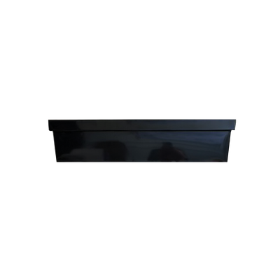 A medium rectangle black metal window box planter for plants.
