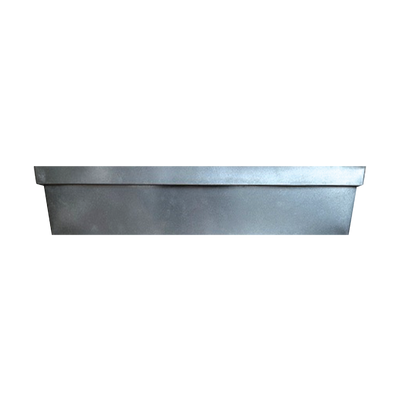 A large silver rectangle narrow metal window box planter for plants.