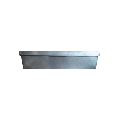 A medium sized silver metal window box planter for plants.