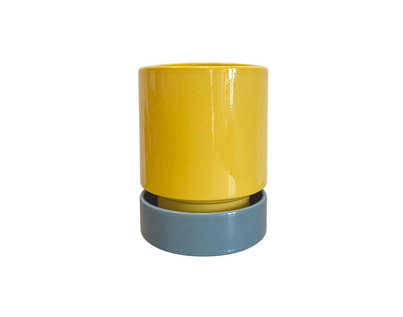 Yellow Bergs Hoff Pot with Blue Saucer