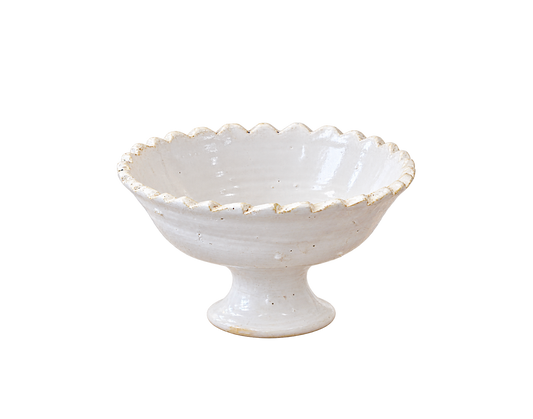 White Tamegroute Jagged Edge Pedestal Fruit Bowl